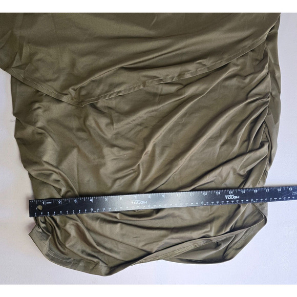 Yincro Dress Women's 2XL Olive Bodycon with Oversized Top Ruffles Mini NWT - Picture 11 of 16